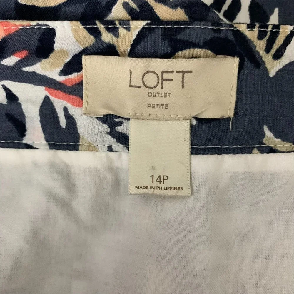 Loft Floral Swing Knee Length Skirt 14P White Lined Side Zipper Cotton - Picture 4 of 4